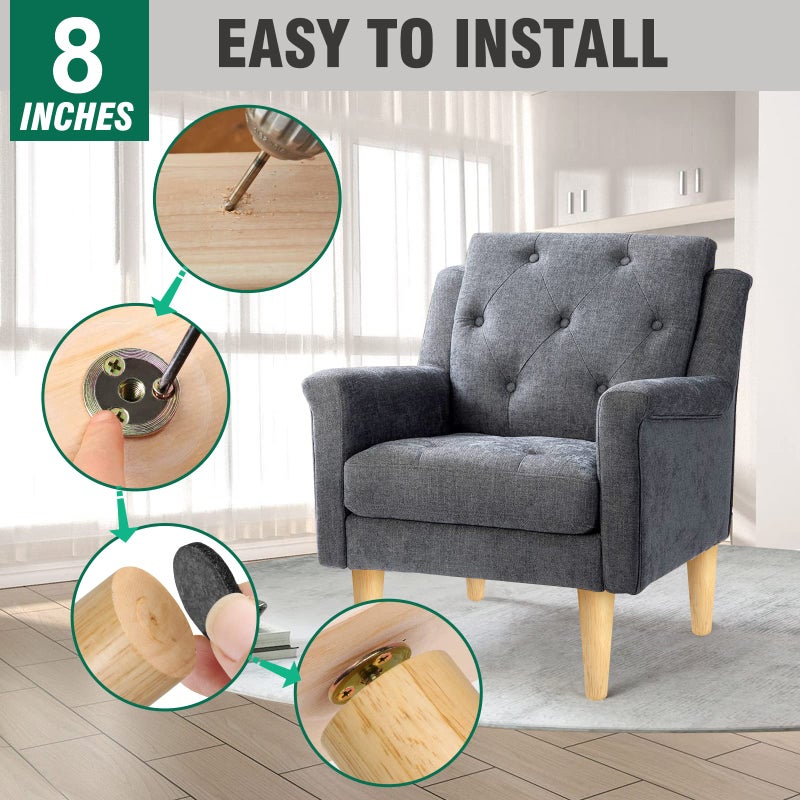 FoDau770 Rubber Wood Furniture Legs 8 Inches, Straight Tapered Wood Legs Mid Century Sofa Legs Set of 4, 5/16"" UNC Furniture Feet Replacement Legs for Cabinet Sofa Couch Dresser Chair Ottoman Table - Image 4